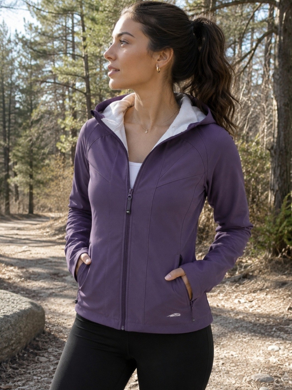 Avia Purple Softshell Hooded Jacket Fleece Lined Athleisure M